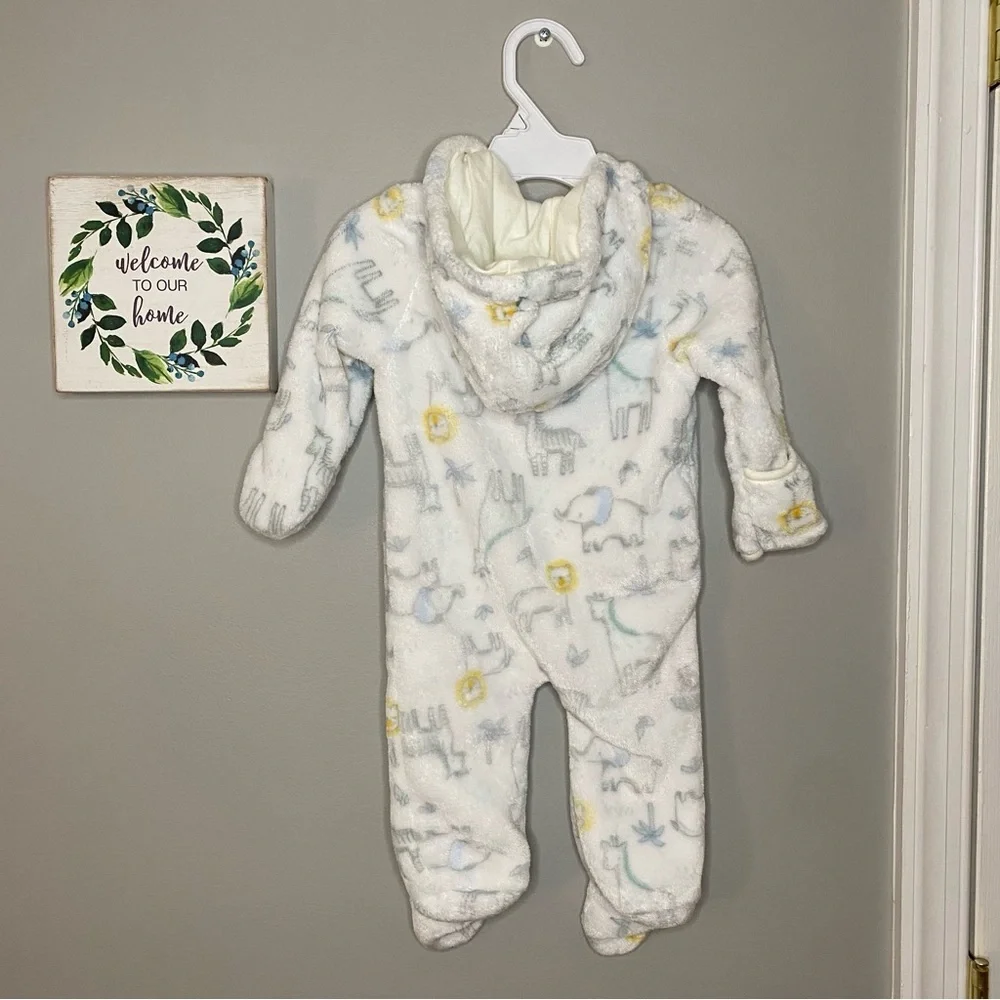 Little Beginnings White Zoo Animal Zip Up Pram Footie Pajamas Baby Boy 3 - 6 M